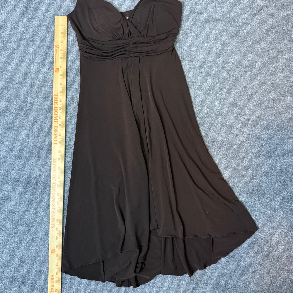 En Focus Studio Women's Chic Brown Ruched Asymmetrical V Neck Midi Dress Size 4 - Picture 8 of 9